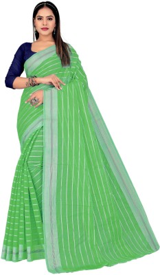 DRIZOMIZ Striped Daily Wear Georgette Saree(Light Green)