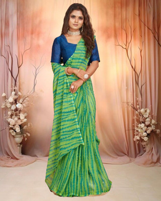 Jayu Floral Print Bollywood Georgette Saree(Green)