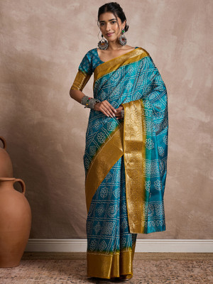 Sareemall Printed Chinnalapattu Silk Blend Saree(Light Blue)