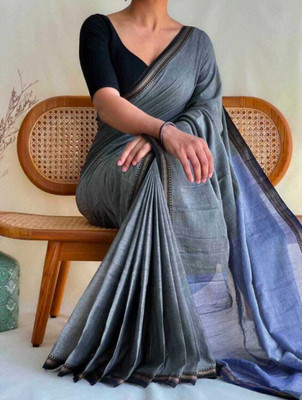 Dixon Solid/Plain Handloom Handloom Cotton Blend Saree(Grey)