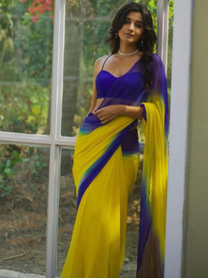 Sareemall Printed Bollywood Georgette Saree(Yellow)