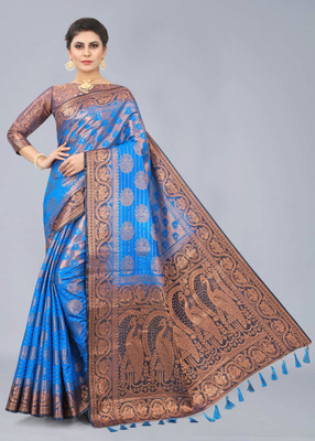 DHRUVIL TEXTILES Self Design Kanjivaram Cotton Silk Saree(Multicolor)