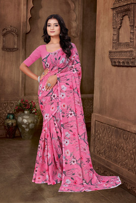 HIYAMI Floral Print Bollywood Georgette Saree(Pink)