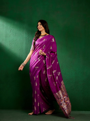 manvaa Embellished Bollywood Silk Blend Saree(Purple)