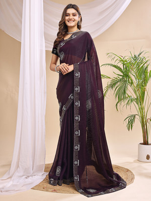 Dream Clouds Solid/Plain Bollywood Chiffon Saree(Purple)
