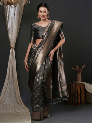 ANOUK Woven Banarasi Silk Blend Saree(Grey)