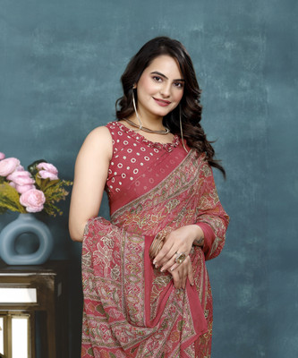 Kanooda Prints Printed Bollywood Georgette Saree(Pink)