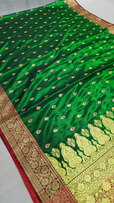 Satin Woven Banarasi Jacquard Saree(Dark Green)