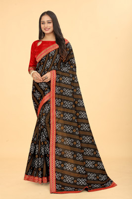 ENCLIQ Self Design Bandhani Art Silk Saree(Black)