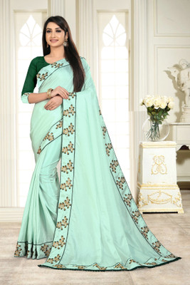 VARNI DESIGNER HUB Embroidered Bollywood Silk Blend Saree(Light Green)