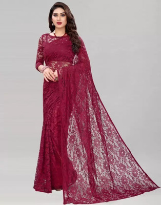Vragi Self Design Bollywood Net Saree(Maroon)