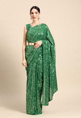 DIVINE INTERNATIONAL TRADING CO Embroidered Bollywood Georgette Saree(Light Green)