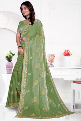 MIYANIFAB Embroidered Bollywood Jimmy choo Saree(Light Green)