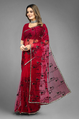 Yashakti Designer Embroidered Bollywood Net Saree(Red)