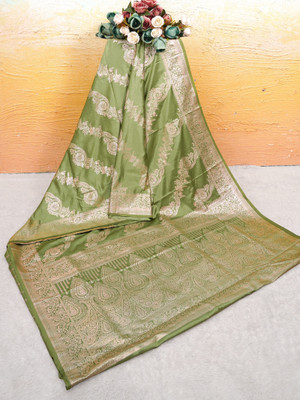 SEMORE Woven, Floral Print, Paisley, Self Design Banarasi Satin Saree(Blue)