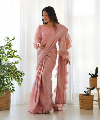 Cultise Solid/Plain Bollywood Organza Saree(Pink)