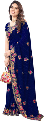 KHRITI FAB Embroidered Bollywood Georgette Saree(Dark Blue)