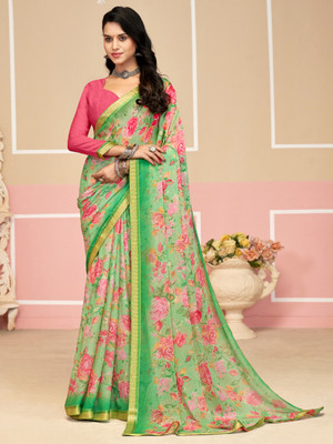 Divastri Floral Print, Geometric Print, Digital Print, Printed Bollywood Chiffon Saree(Green)