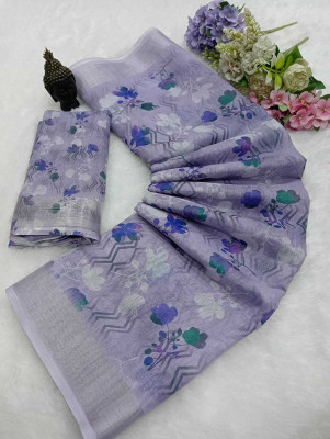 Gajal Printed Bollywood Linen, Cotton Linen Saree(Grey)