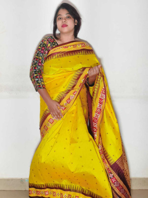 Cirkirow Embroidered Narayanpet Satin Saree(Yellow)