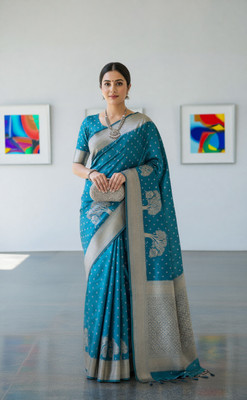 Bajrang fab Self Design Banarasi Satin Saree(Dark Blue)