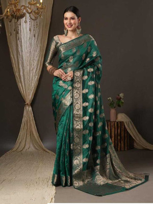 Sari Satva Self Design Bollywood Organza Saree(Light Green)
