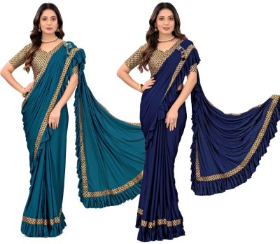 MIJAASHREE Solid/Plain Bollywood Lycra Blend Saree(Pack of 2, Multicolor)