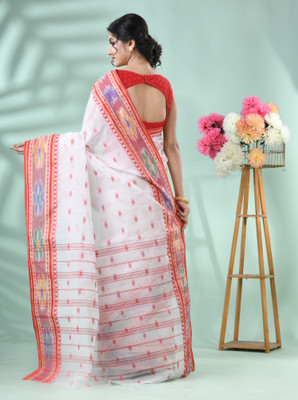 Desh Bidesh Printed Tant Handloom Pure Cotton Saree(Red)