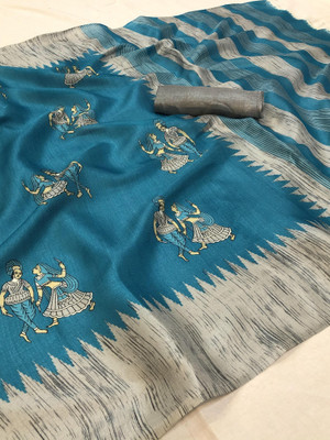 Priyashi Printed Mysore Art Silk Saree(Blue)
