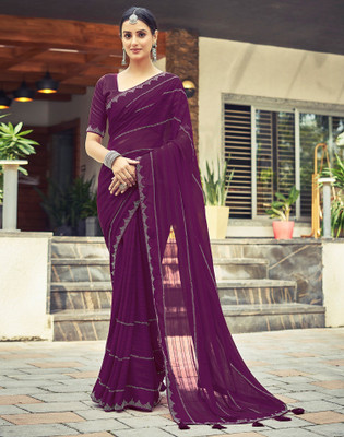 Samah Embellished Bollywood Georgette Saree(Purple)