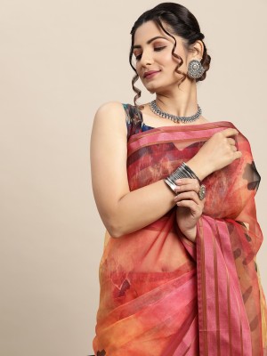 Divastri Digital Print Bollywood Organza Saree(Brown)