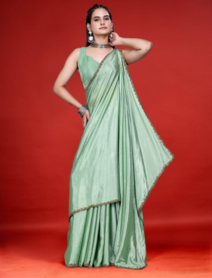 HouseOfCommon Solid/Plain Bollywood Chiffon Saree(Light Green)