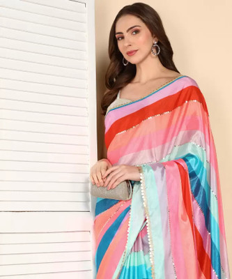 Clemira Color Block Bollywood Georgette Saree(Multicolor)