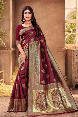 manmohitsaree Woven Banarasi Jacquard Saree(Maroon)