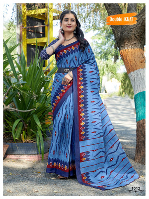JASU CREATION Printed Handloom Pure Cotton Saree(Blue)