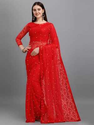 Vragi Self Design Bollywood Net Saree(Red)