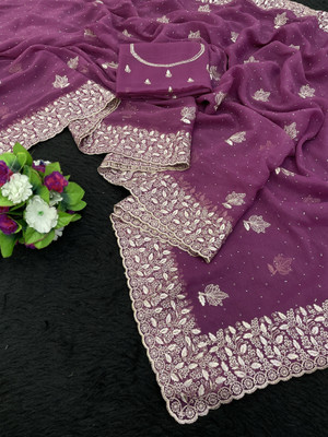 CHAMUNDA CREATION Embroidered Bollywood Organza Saree(Dark Green)