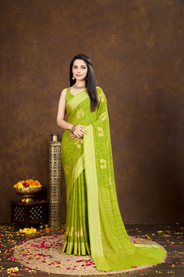RekhaManiyar Printed Saree with Attached Blouse Chiffon Saree(Green)