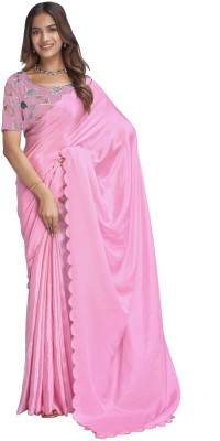 Apnisha Solid/Plain Bollywood Chiffon Saree(Pink, Multicolor)