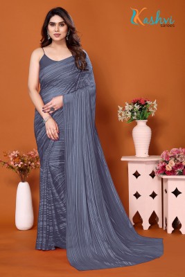 kashvi sarees Embellished, Striped, Self Design Leheria Satin Saree(Grey)