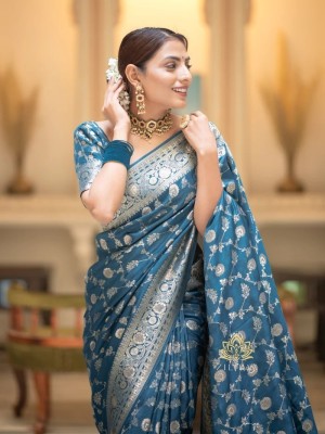 ANUVRATA Self Design, Woven Banarasi Jacquard Saree(Blue, Gold)