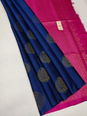 Nimidiya Woven Kanjivaram Pure Silk, Art Silk Saree(Blue, Pink)