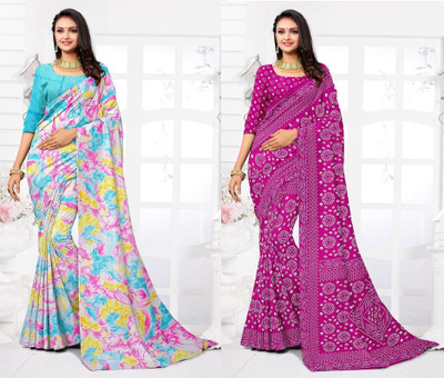 Panchvati NX Printed Daily Wear Georgette Saree(Pack of 2, Multicolor)