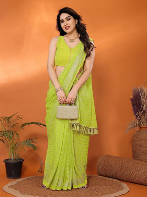 RAJESHWAR FASHION Embellished Bollywood Georgette Saree(Green)