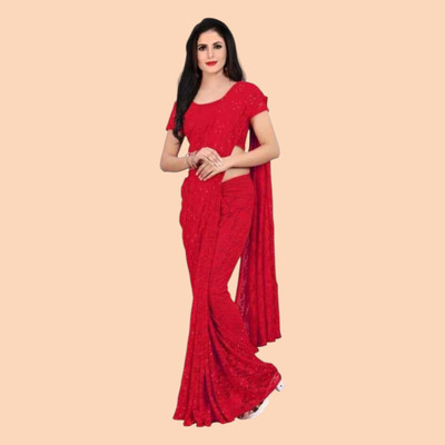 nexxxa Solid/Plain Bollywood Net Saree(Red)