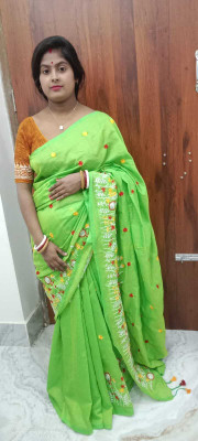 Laxmi Textile Embroidered Handloom Cotton Blend Saree(Pink)