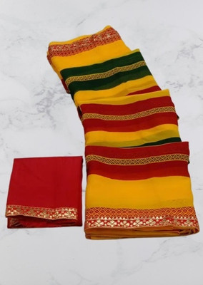 S.R.TEXTILES Printed Bandhani Georgette Saree(Pack of 2, Yellow)