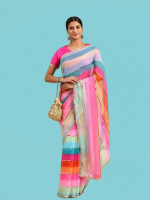 JAYAMENTERPRISE Striped Bollywood Georgette Saree(Multicolor)