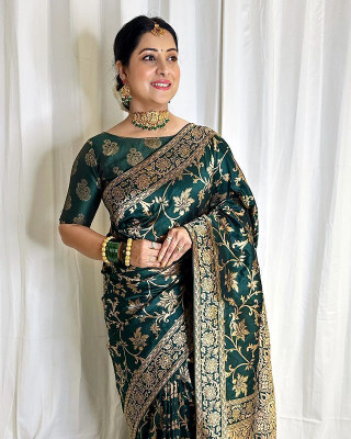 K SALIYA Woven Banarasi Jacquard Saree(Green)