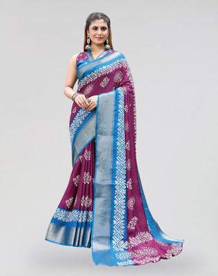 ANIRAV Printed Bollywood Jacquard, Art Silk Saree(Purple, Blue)